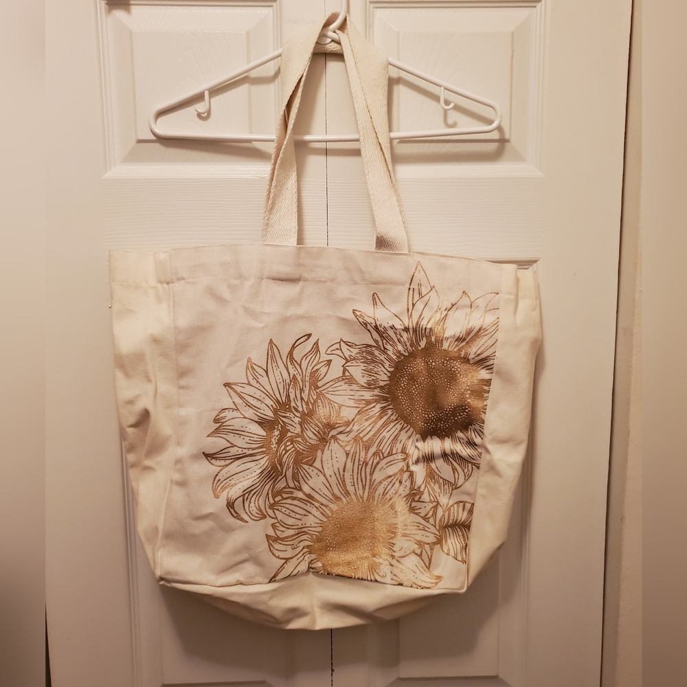 Cream And Gold Large Canvas Tote Bag